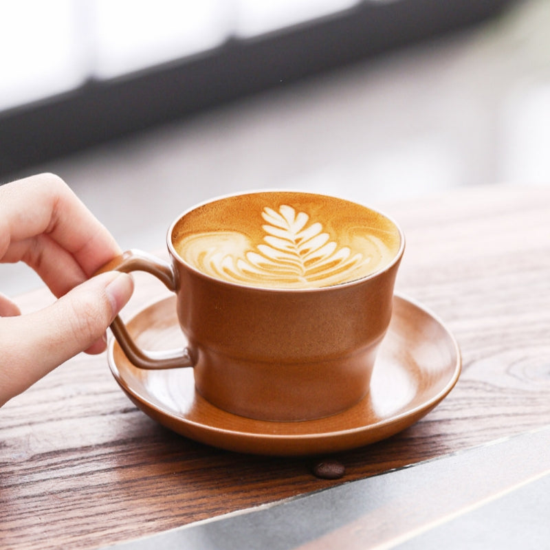 Rustic Stoneware Coffee Cup & Saucer Set | Handcrafted Matte Glaze