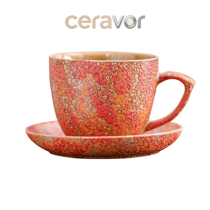 Ceravor Crimson Stardust Rustic Glaze Ceramic Cup & Saucer Set