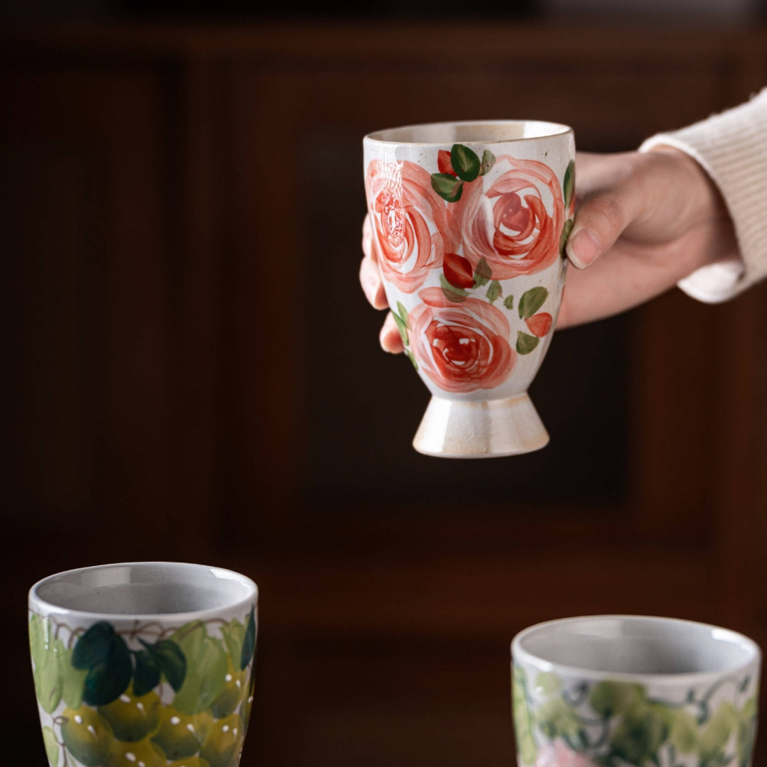 Ceravor Hand-painted Fruit & Floral Footed Ceramic Cup