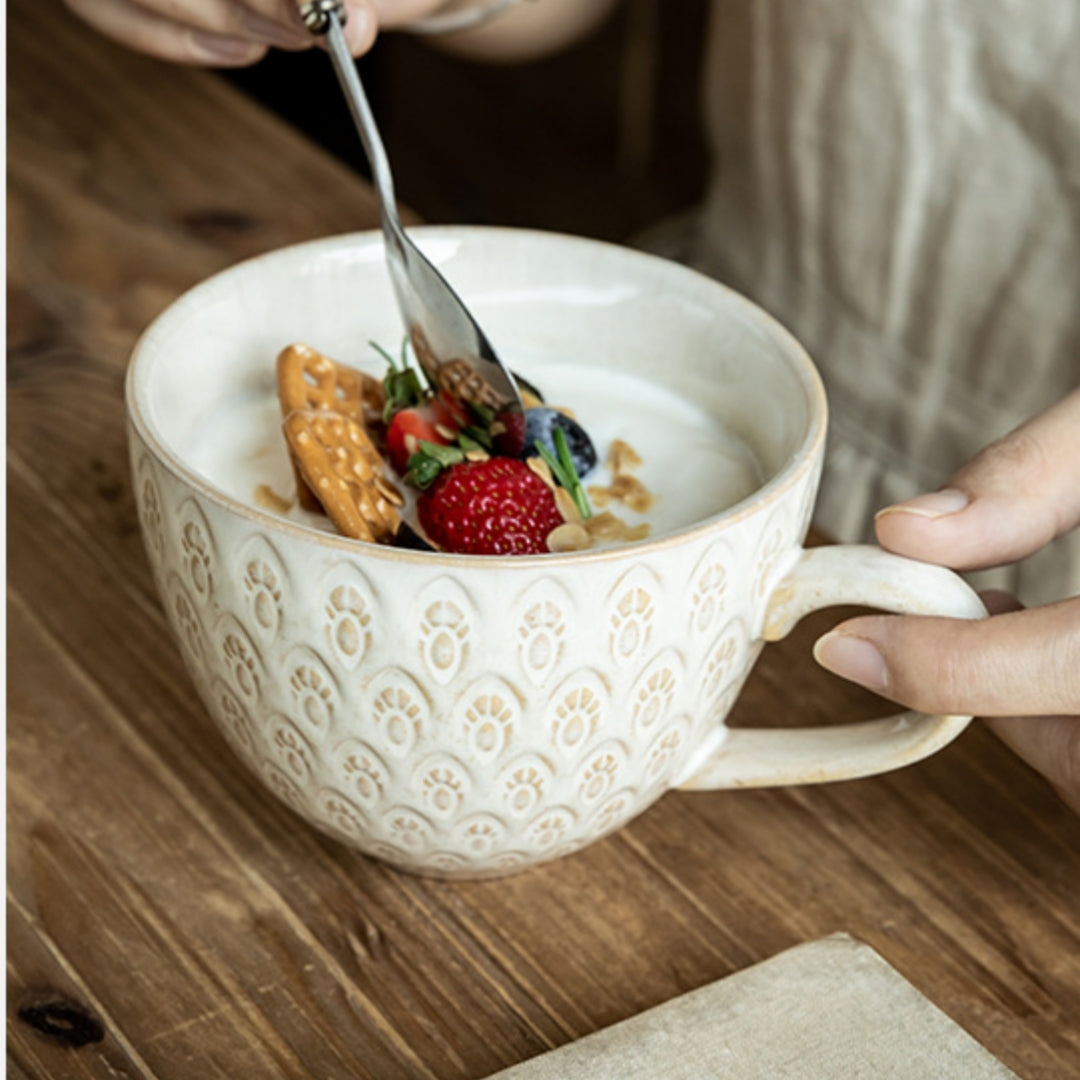Ceravor Vintage Peacock Relief Ceramic Breakfast Mug