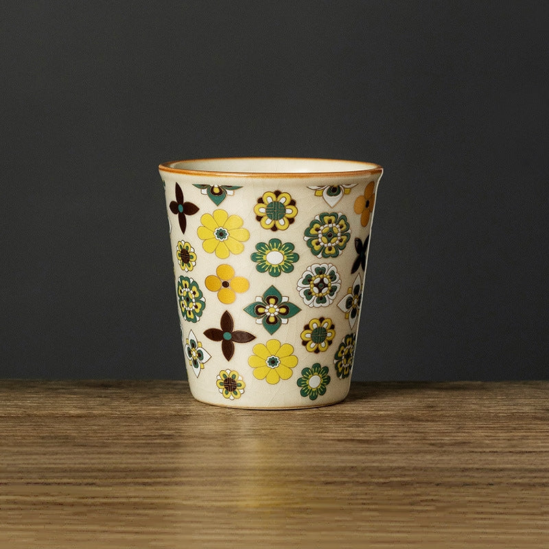 Ceravor Retro Floral Handleless Ceramic Coffee Cup