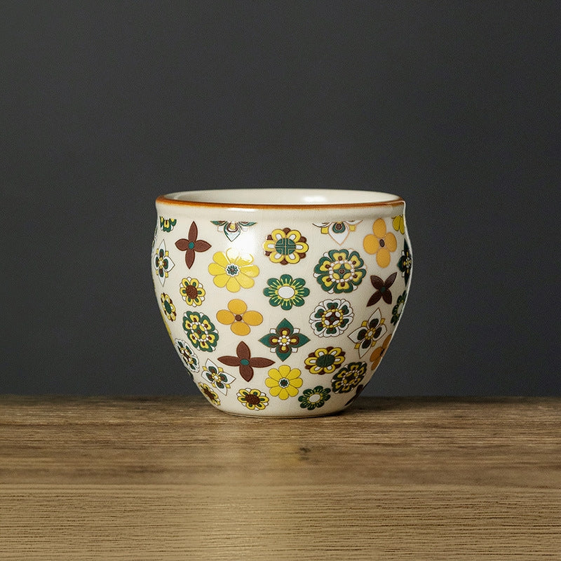 Ceravor Retro Floral Handleless Ceramic Coffee Cup