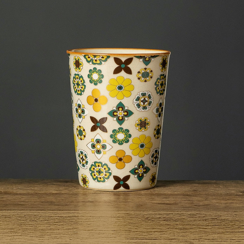 Ceravor Retro Floral Handleless Ceramic Coffee Cup