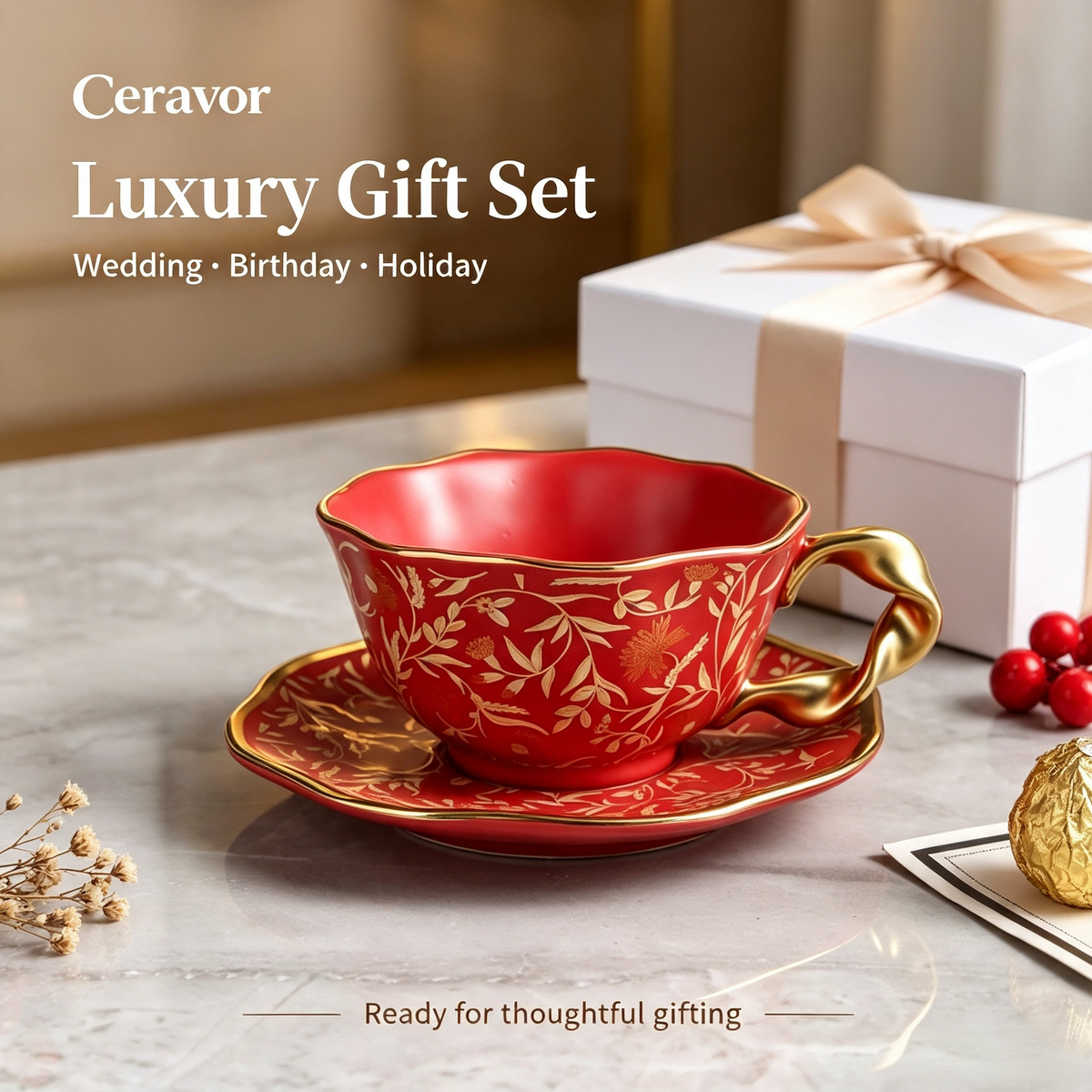 Ceravor Imperial Bloom Enamel Ceramic Cup & Saucer Set