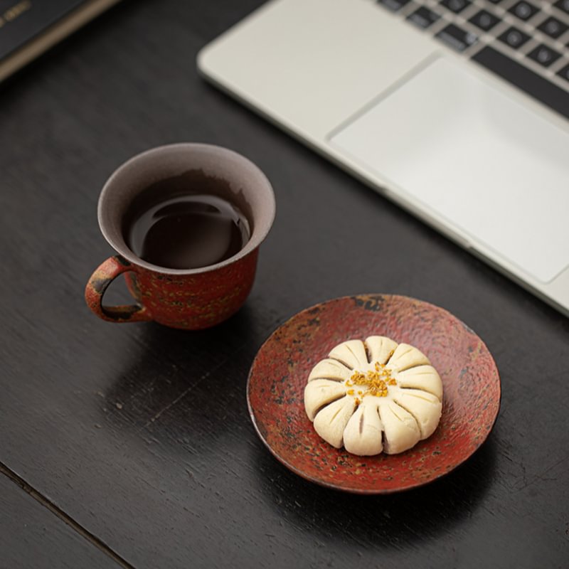 Ceravor Ember Rust Rustic Glaze Ceramic Espresso Cup & Saucer Set | Handmade Coffee Cup