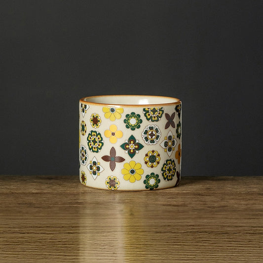 Ceravor Retro Floral Handleless Ceramic Coffee Cup