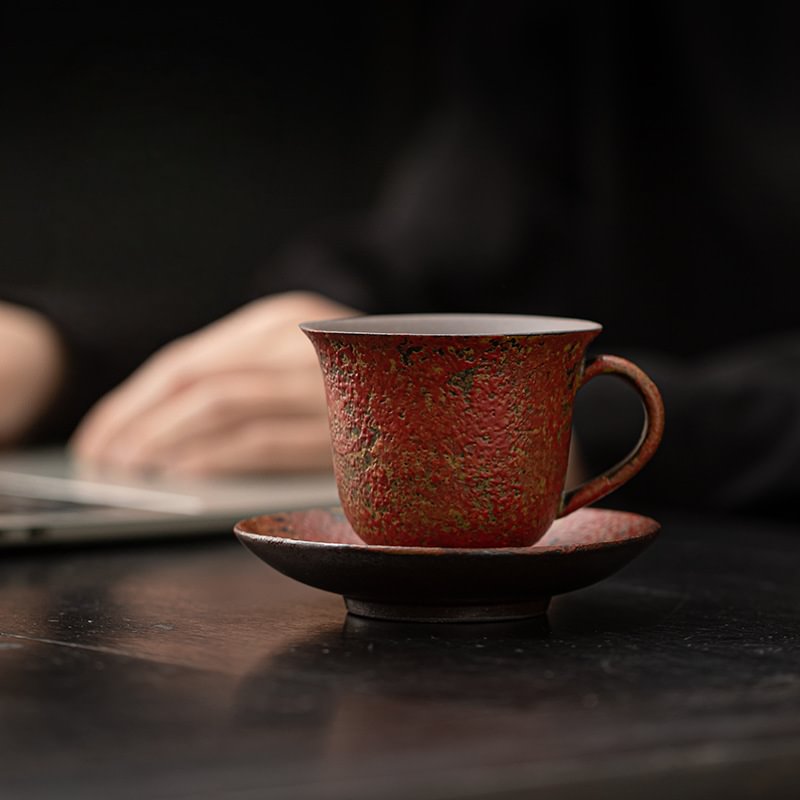 Ceravor Ember Rust Rustic Glaze Ceramic Espresso Cup & Saucer Set | Handmade Coffee Cup