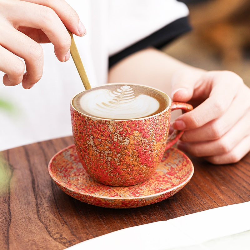 Ceravor Crimson Stardust Rustic Glaze Ceramic Cup & Saucer Set