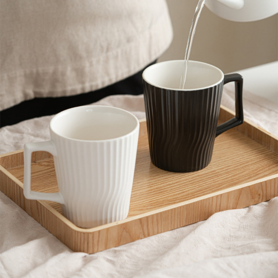 Ceravor black ribbed ceramic coffee mug 陶瓷咖啡杯 front view