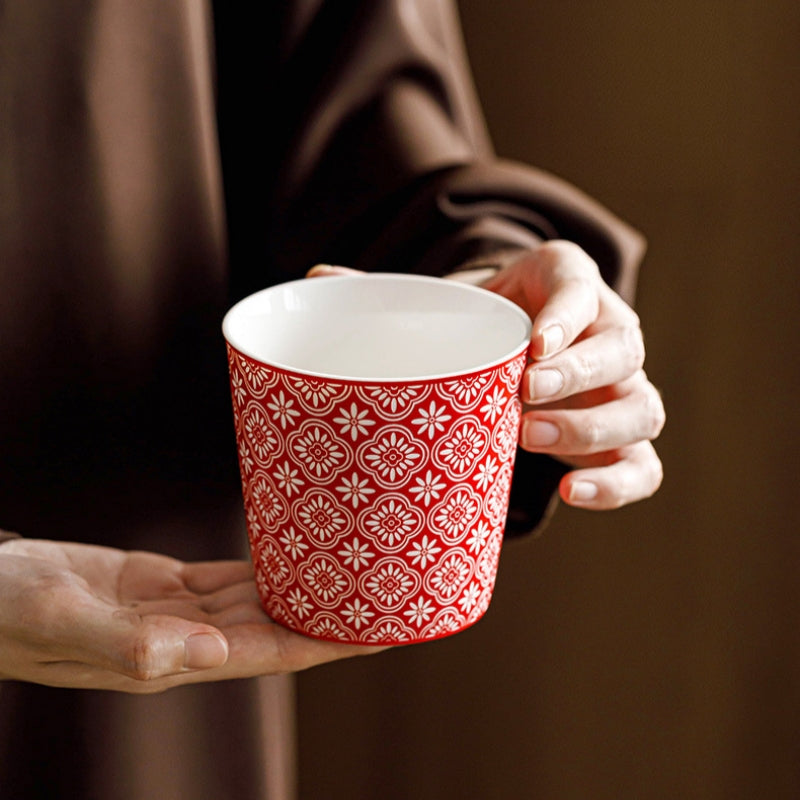 Traditional Treasure‑Pattern Ceramic Coffee Cup