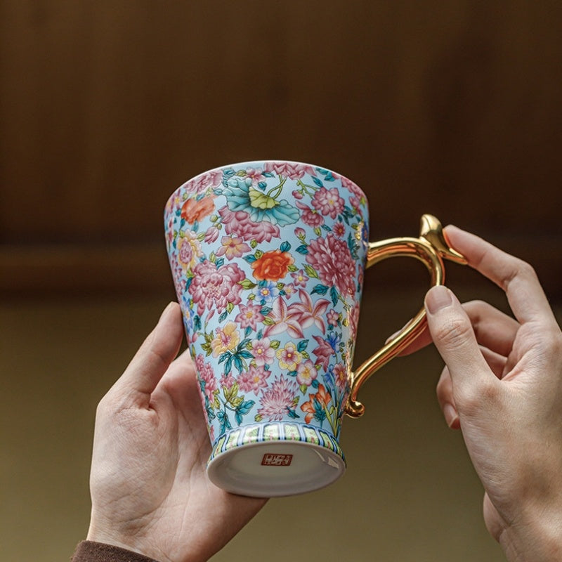 Ceravor Floral Bird Handle Ceramic Mug – 390ml