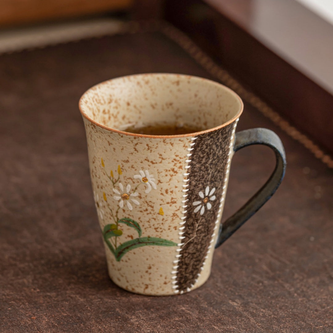 Ceravor Hand-painted Daisy Rustic Ceramic Coffee Cup