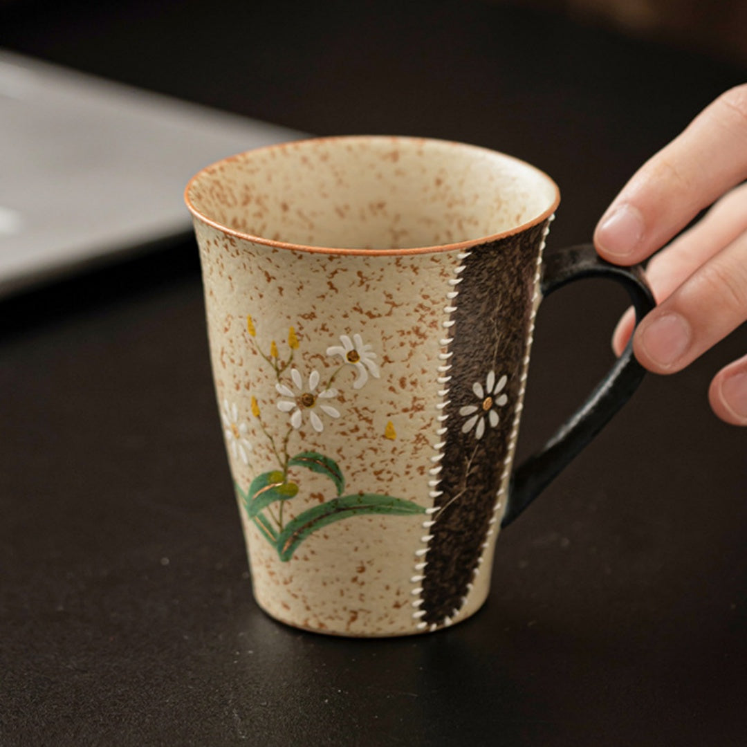 Ceravor Hand-painted Daisy Rustic Ceramic Coffee Cup