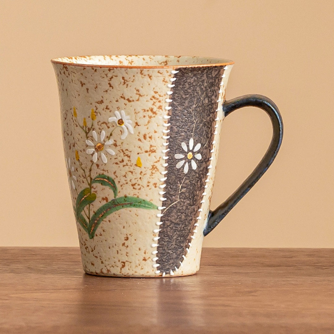 Ceravor Hand-painted Daisy Rustic Ceramic Coffee Cup