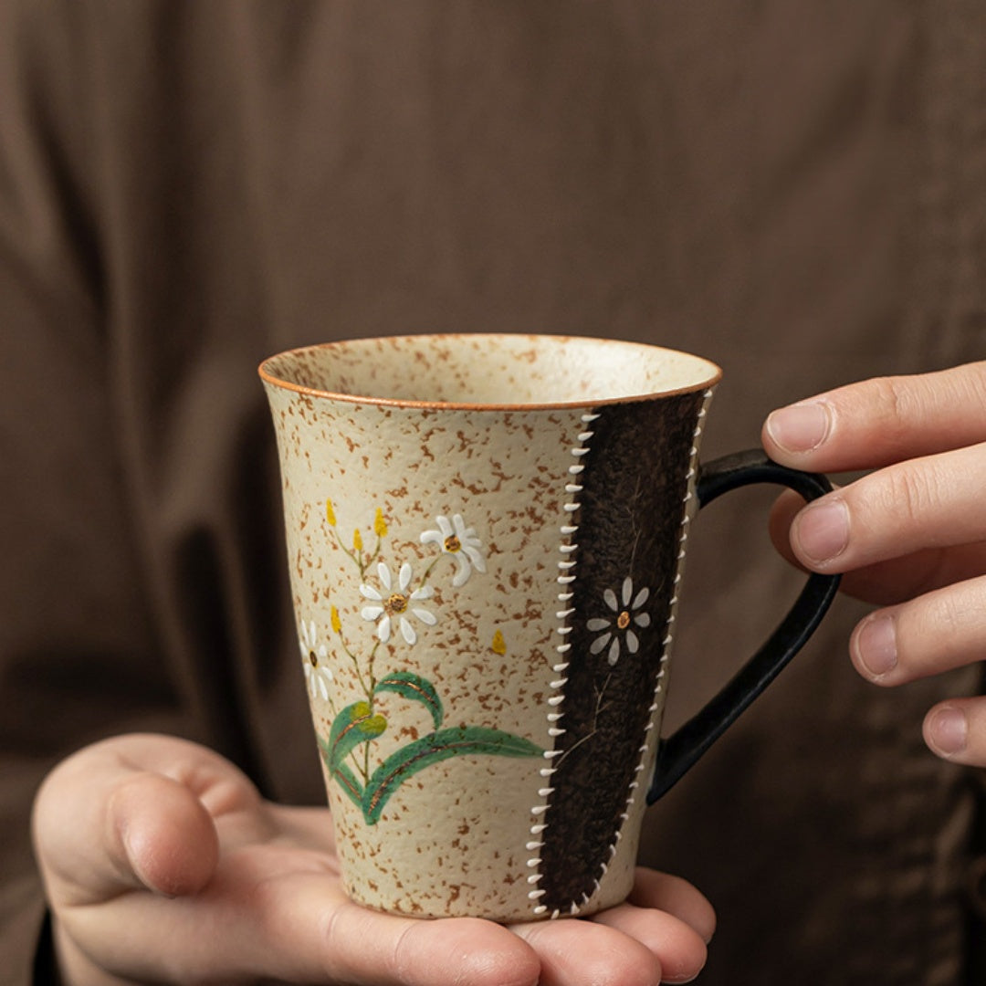 Ceravor Hand-painted Daisy Rustic Ceramic Coffee Cup