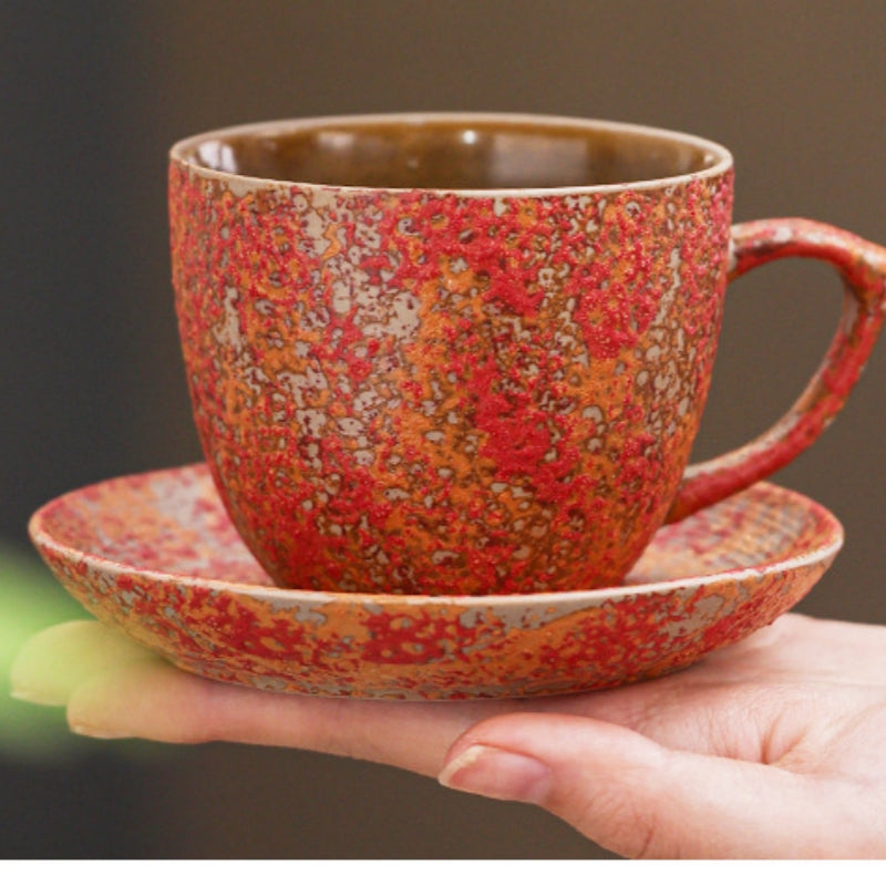 Ceravor Crimson Stardust Rustic Glaze Ceramic Cup & Saucer Set