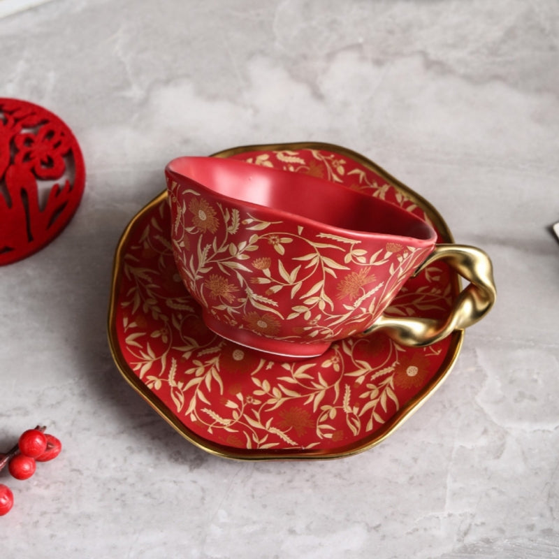 Ceravor Imperial Bloom Enamel Ceramic Cup & Saucer Set