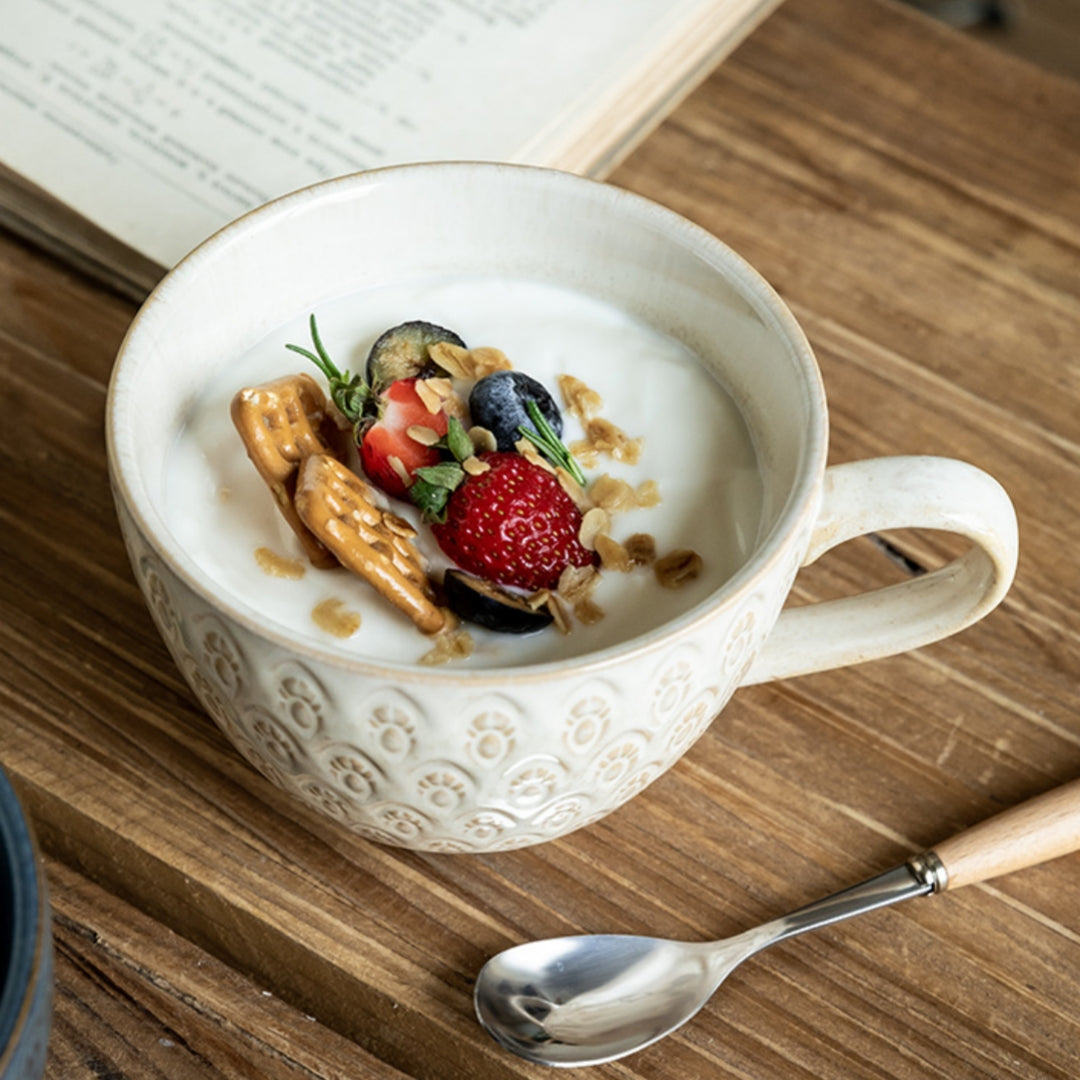 Ceravor Vintage Peacock Relief Ceramic Breakfast Mug