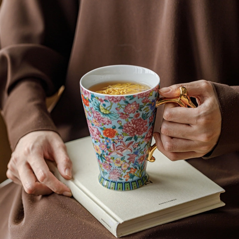 Ceravor Floral Bird Handle Ceramic Mug – 390ml
