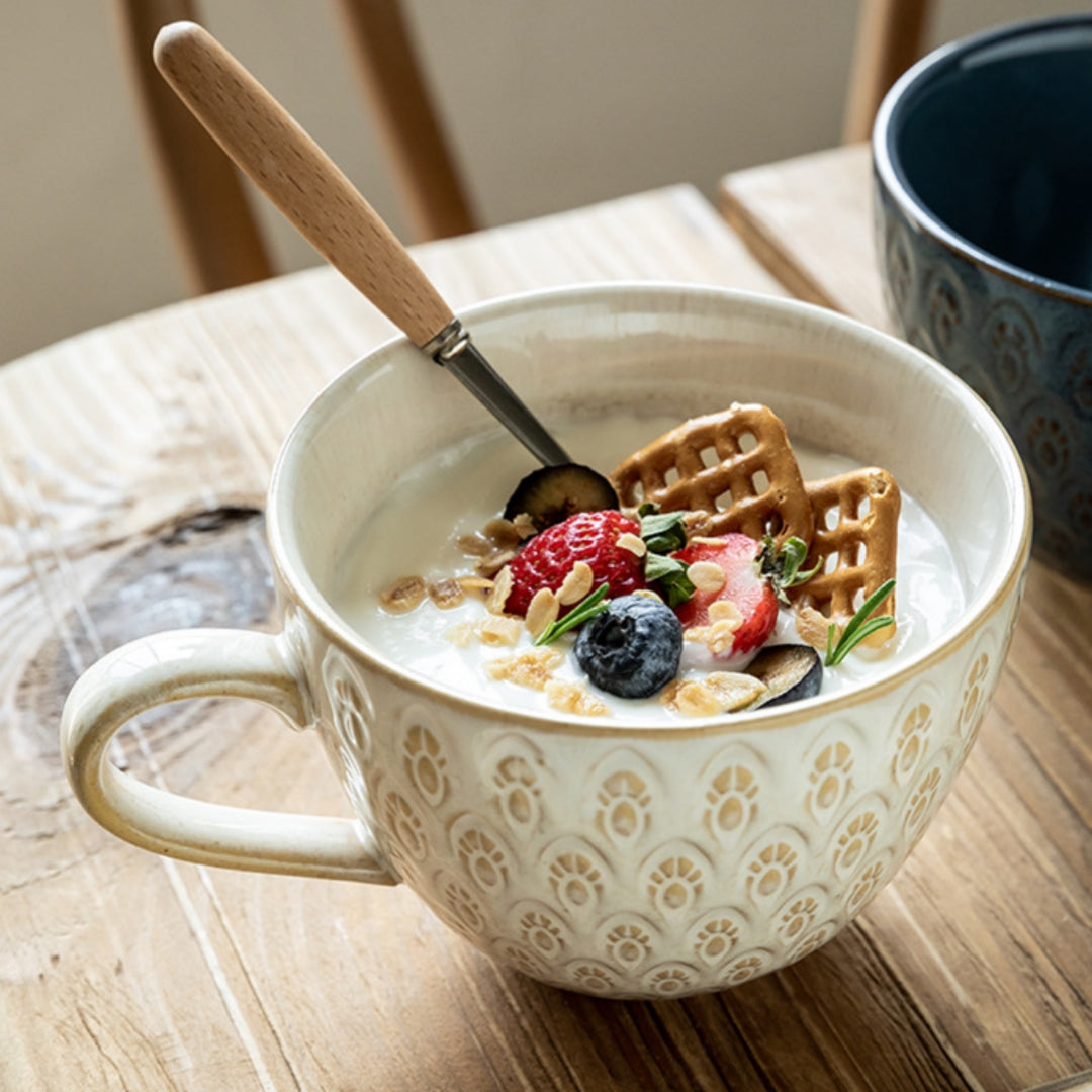 Ceravor Vintage Peacock Relief Ceramic Breakfast Mug