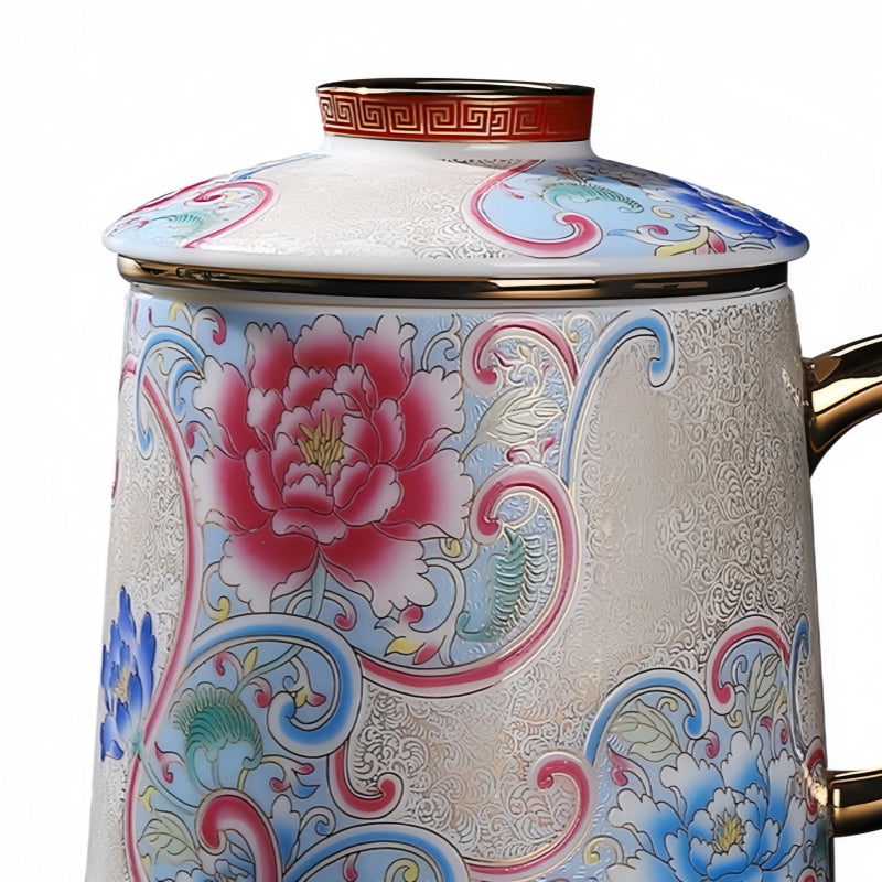 Ceravor silver filigree enamel tea mug with lid closed