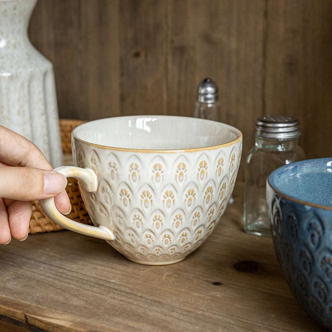 Ceravor Vintage Peacock Relief Ceramic Breakfast Mug