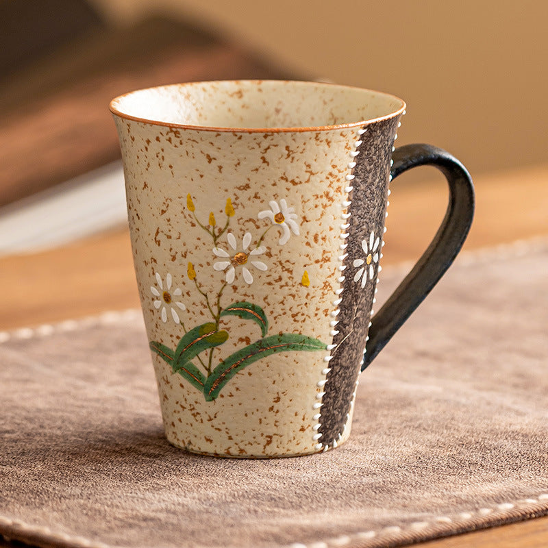 Ceravor Hand-painted Daisy Rustic Ceramic Coffee Cup