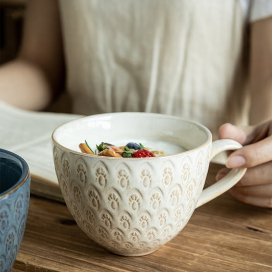 Ceravor Vintage Peacock Relief Ceramic Breakfast Mug