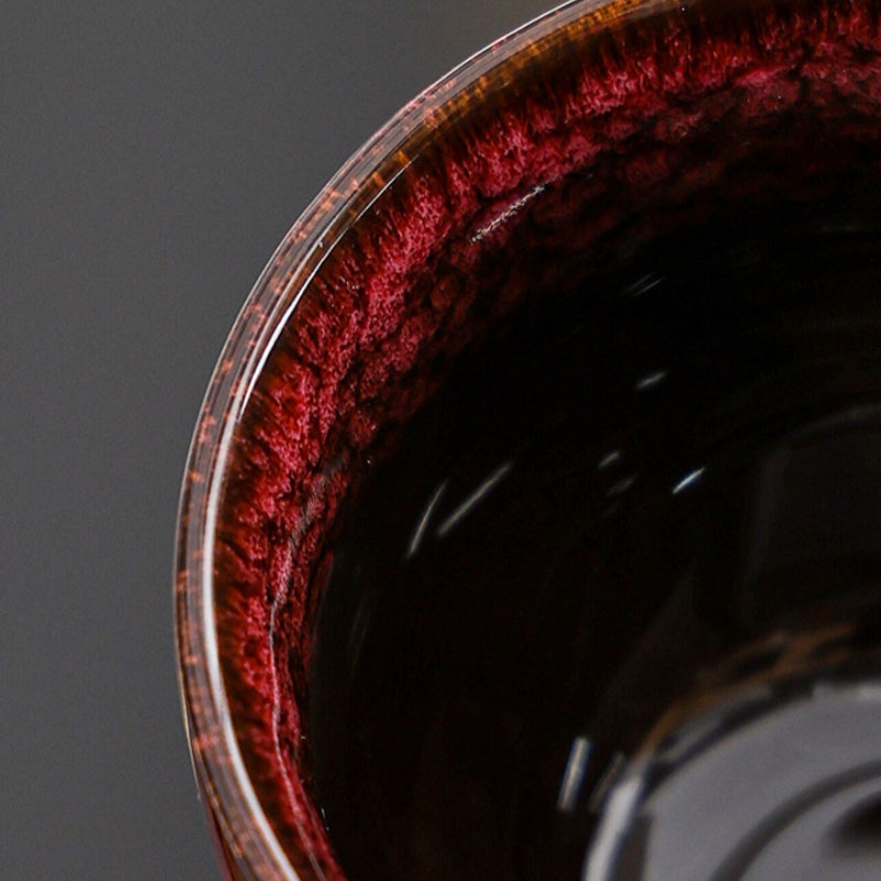 Ceravor mug with coffee on rustic fabric background
