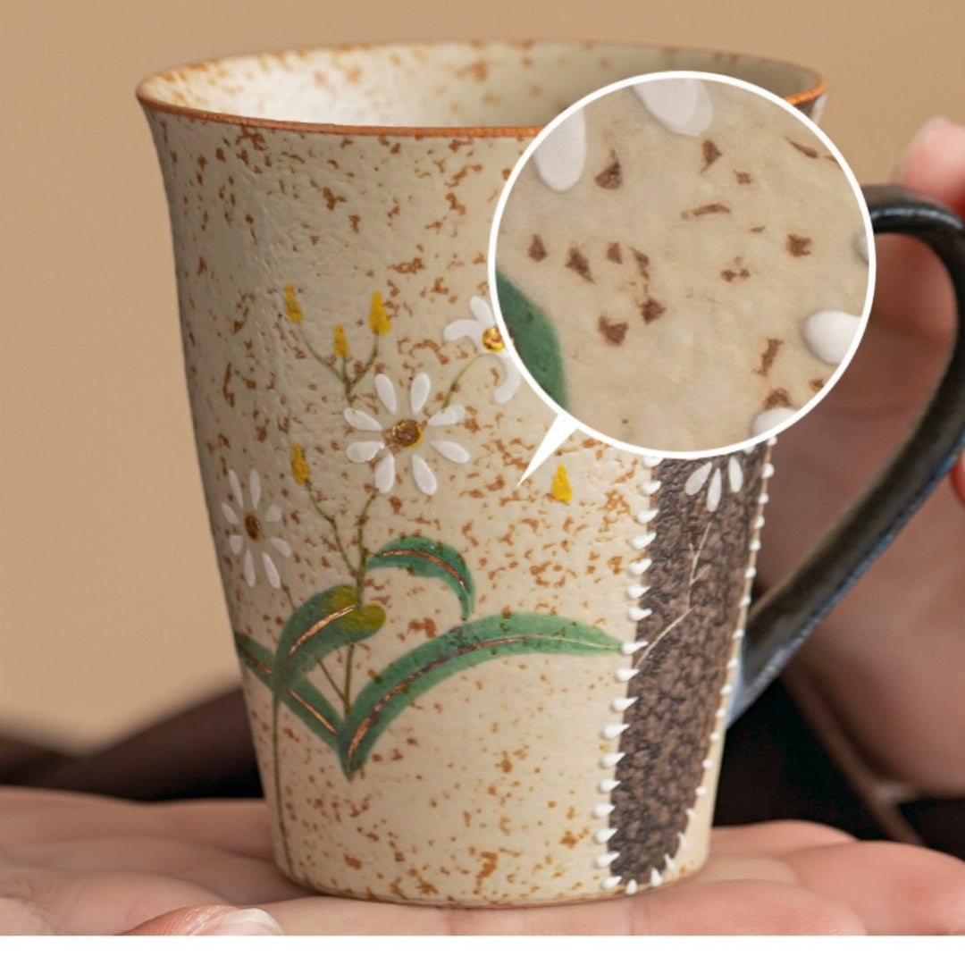 Ceravor Hand-painted Daisy Rustic Ceramic Coffee Cup