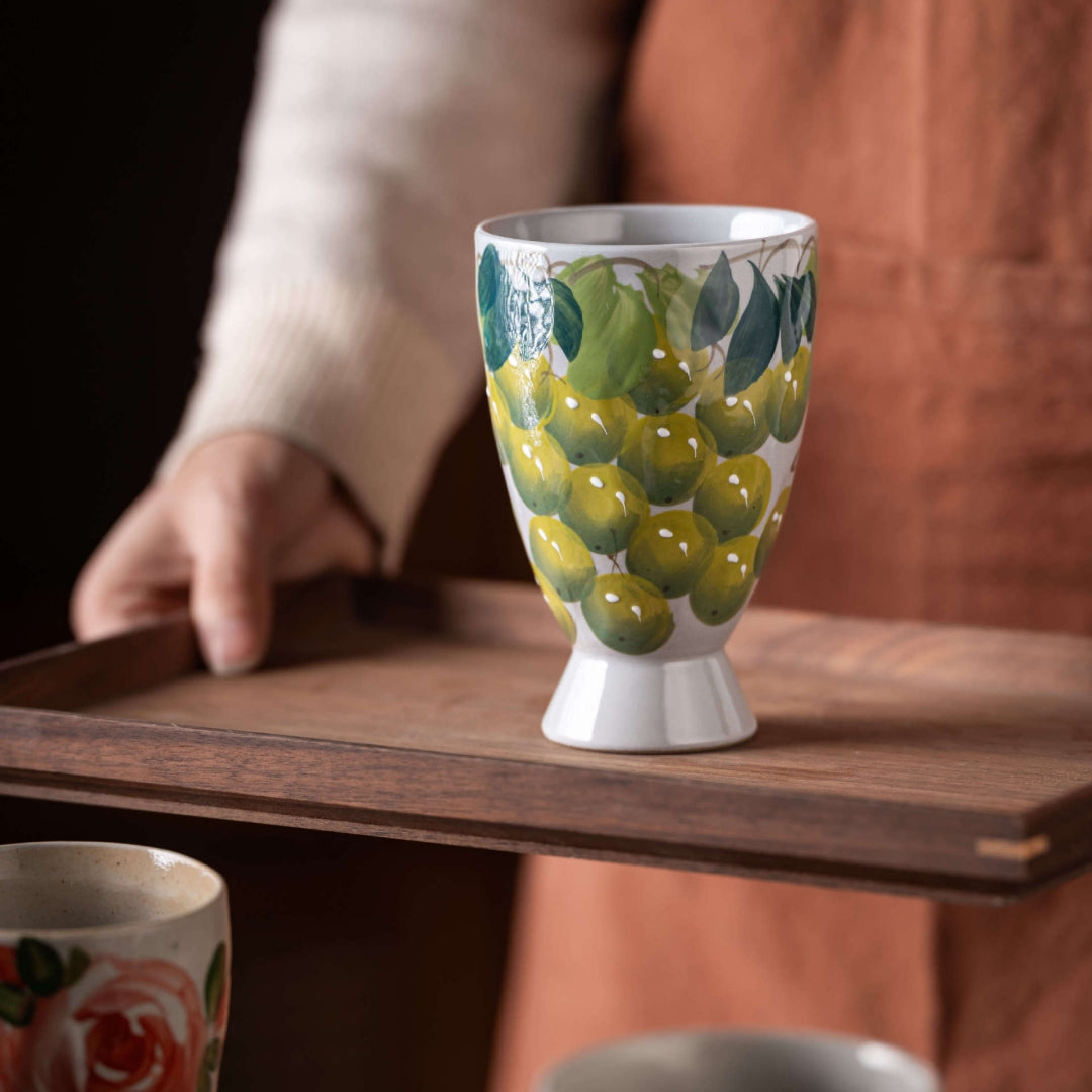 Ceravor Hand-painted Fruit & Floral Footed Ceramic Cup
