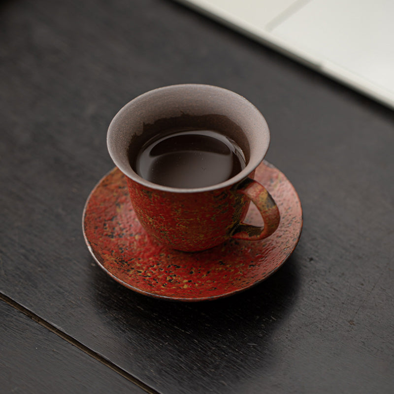 Ceravor Ember Rust Rustic Glaze Ceramic Espresso Cup & Saucer Set | Handmade Coffee Cup