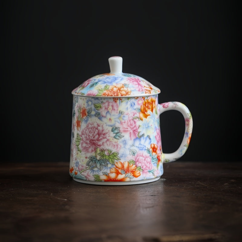 Ceravor Peony Garden Enamel Ceramic Mug with Lid