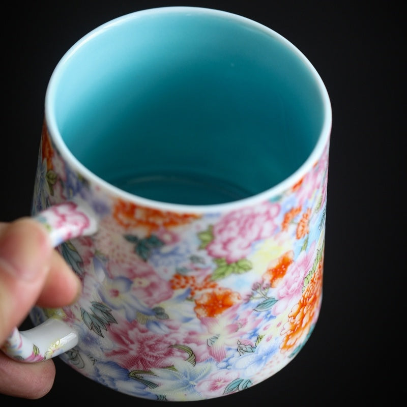Ceravor Peony Garden Enamel Ceramic Mug with Lid