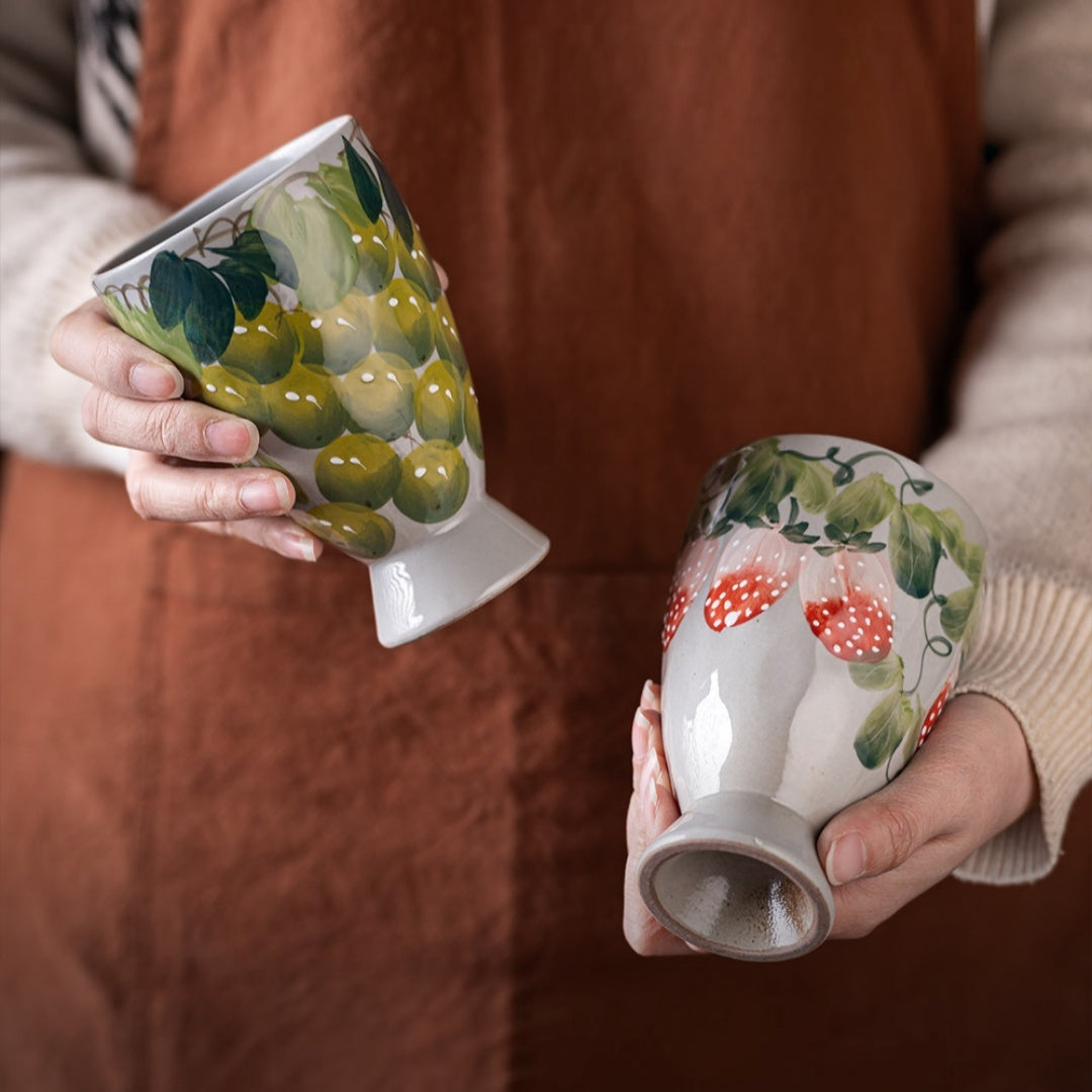 Ceravor Hand-painted Fruit & Floral Footed Ceramic Cup
