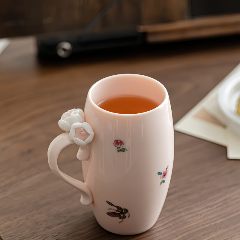 Ceravor Peony Garden pink ceramic mug spec infographic - 320ml, H11.5cm