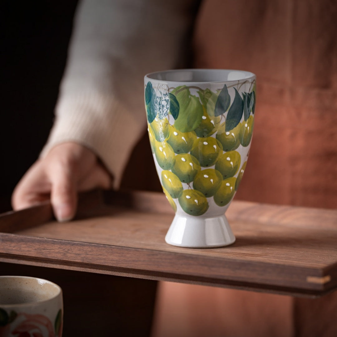 Ceravor Hand-painted Fruit & Floral Footed Ceramic Cup
