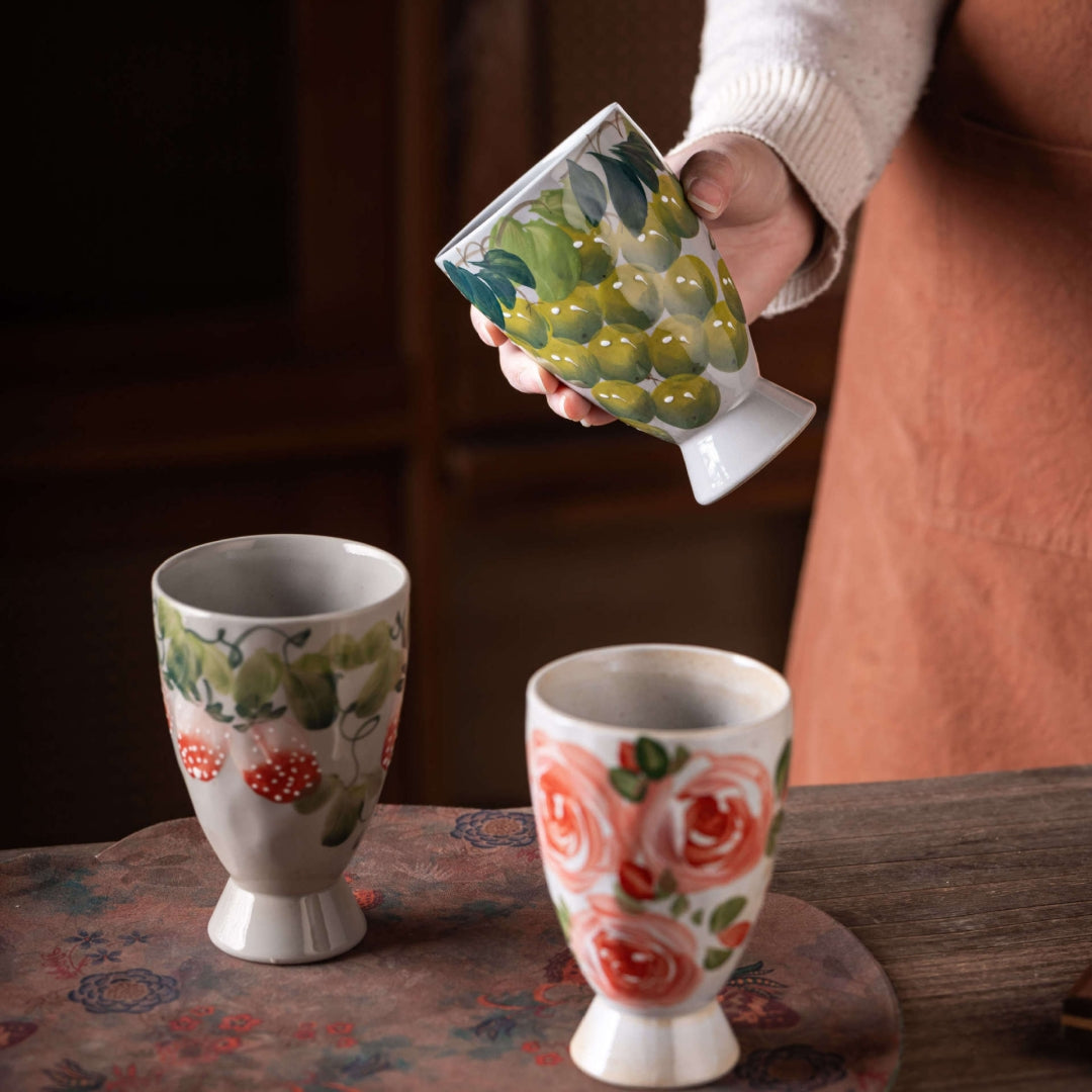 Ceravor Hand-painted Fruit & Floral Footed Ceramic Cup