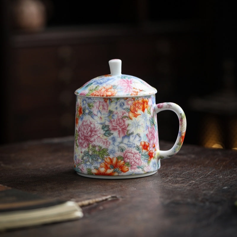 Ceravor Peony Garden Enamel Ceramic Mug with Lid