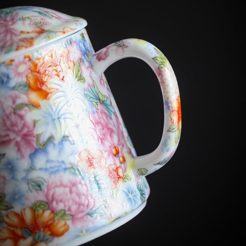 Ceravor Peony Garden Enamel Ceramic Mug with Lid