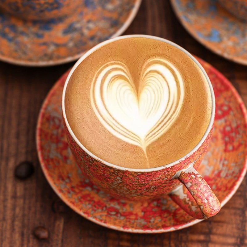 Ceravor Crimson Stardust Rustic Glaze Ceramic Cup & Saucer Set