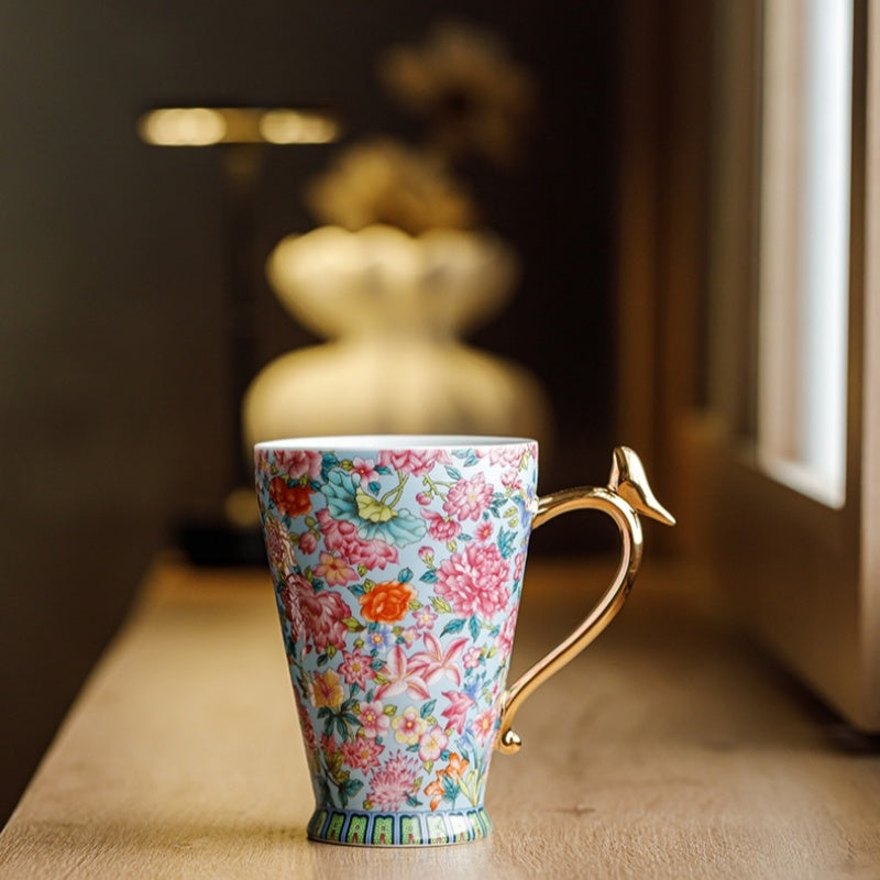 Ceravor Floral Bird Handle Ceramic Mug – 390ml