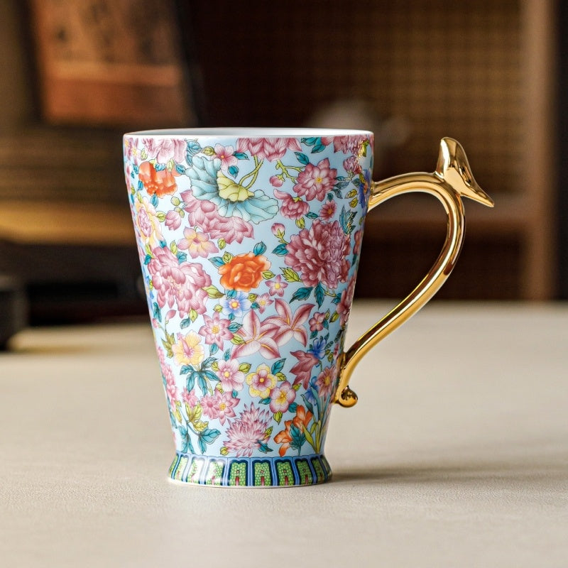 Ceravor Floral Bird Handle Ceramic Mug – 390ml