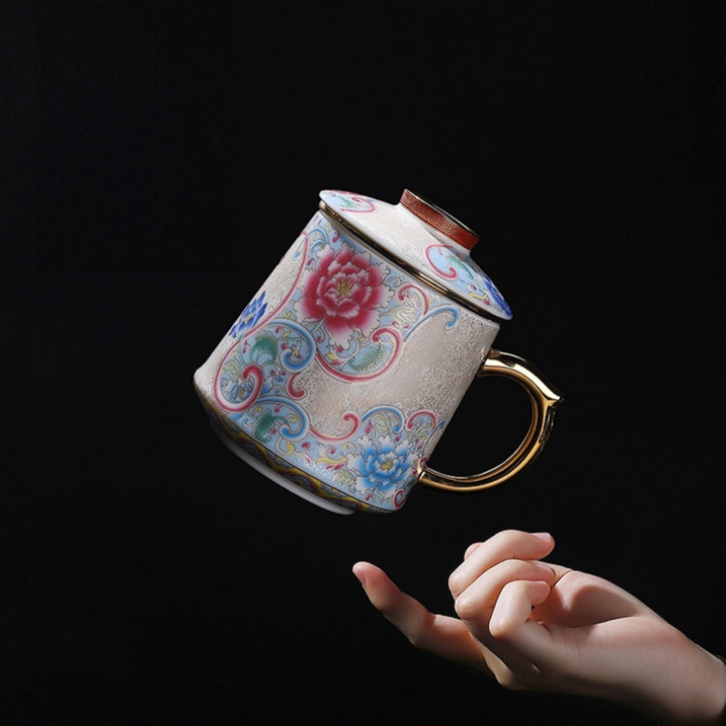 Levitating Ceravor silver filigree enamel tea mug and lid