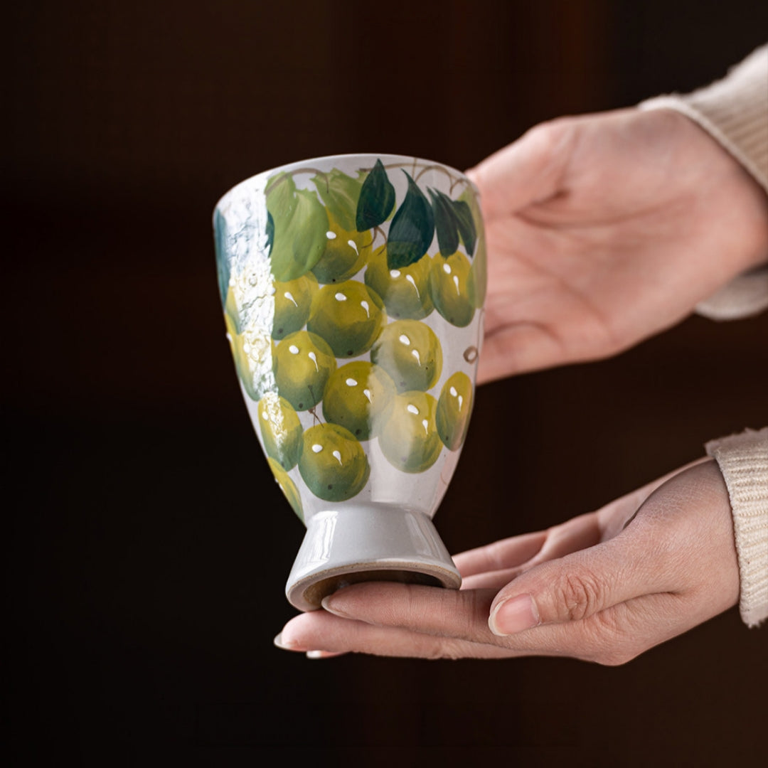 Ceravor Hand-painted Fruit & Floral Footed Ceramic Cup