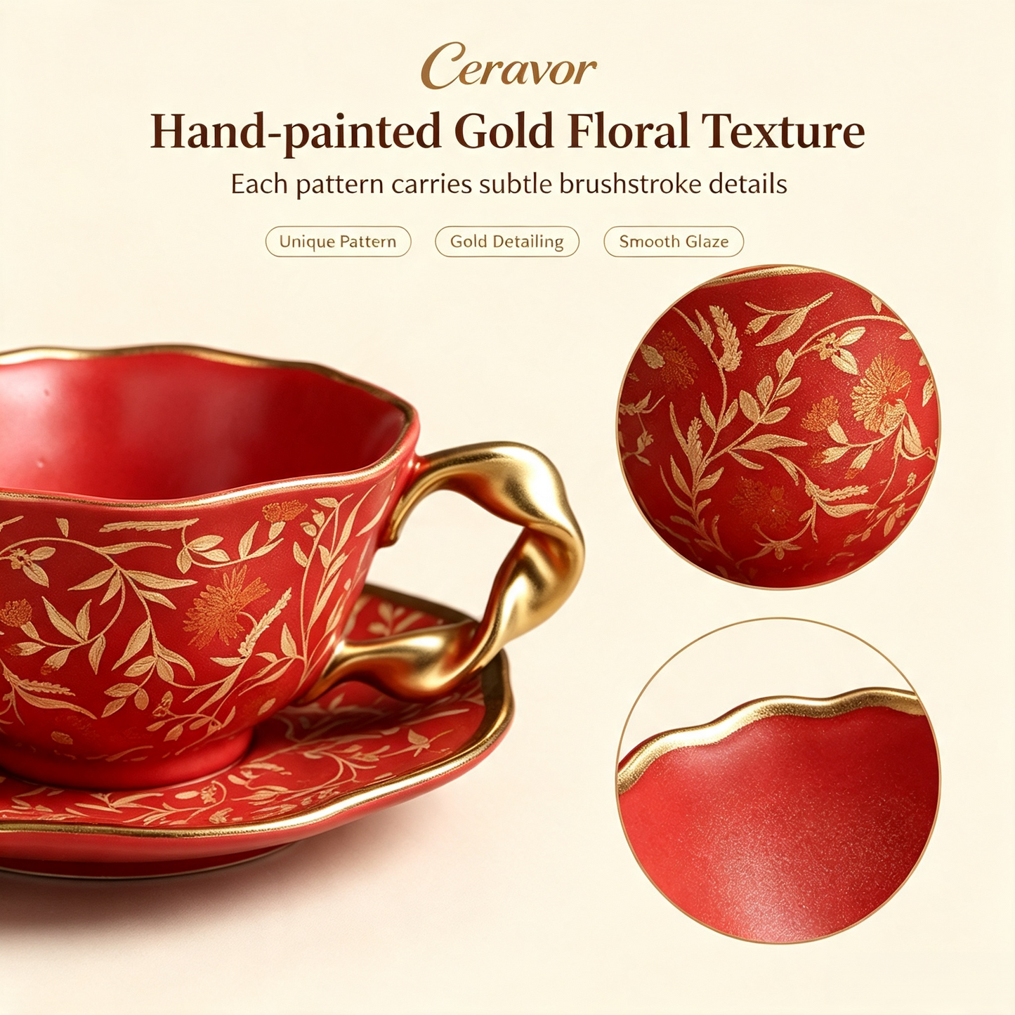 Ceravor Imperial Bloom Enamel Ceramic Cup & Saucer Set